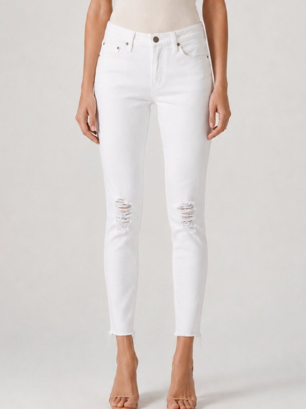Hudson Nico Super Skinny White Distressed Jeans Size 28 Raw Hem